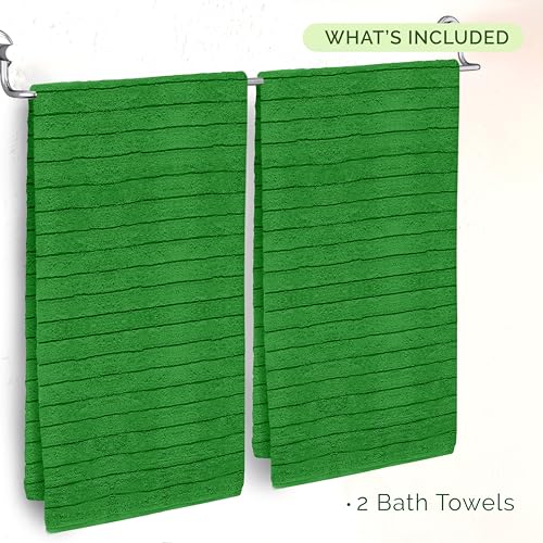 Image of Elegant Comfort 100% Turkish Cotton Corduroy Ribbed Luxury Soft 2 Pack Bath Towels 27 x 54 Inch - Ultra Plush, Absorbent, Quick Dry, Hotel Spa Quality Towels for Bathroom Essentials, Emerald Green