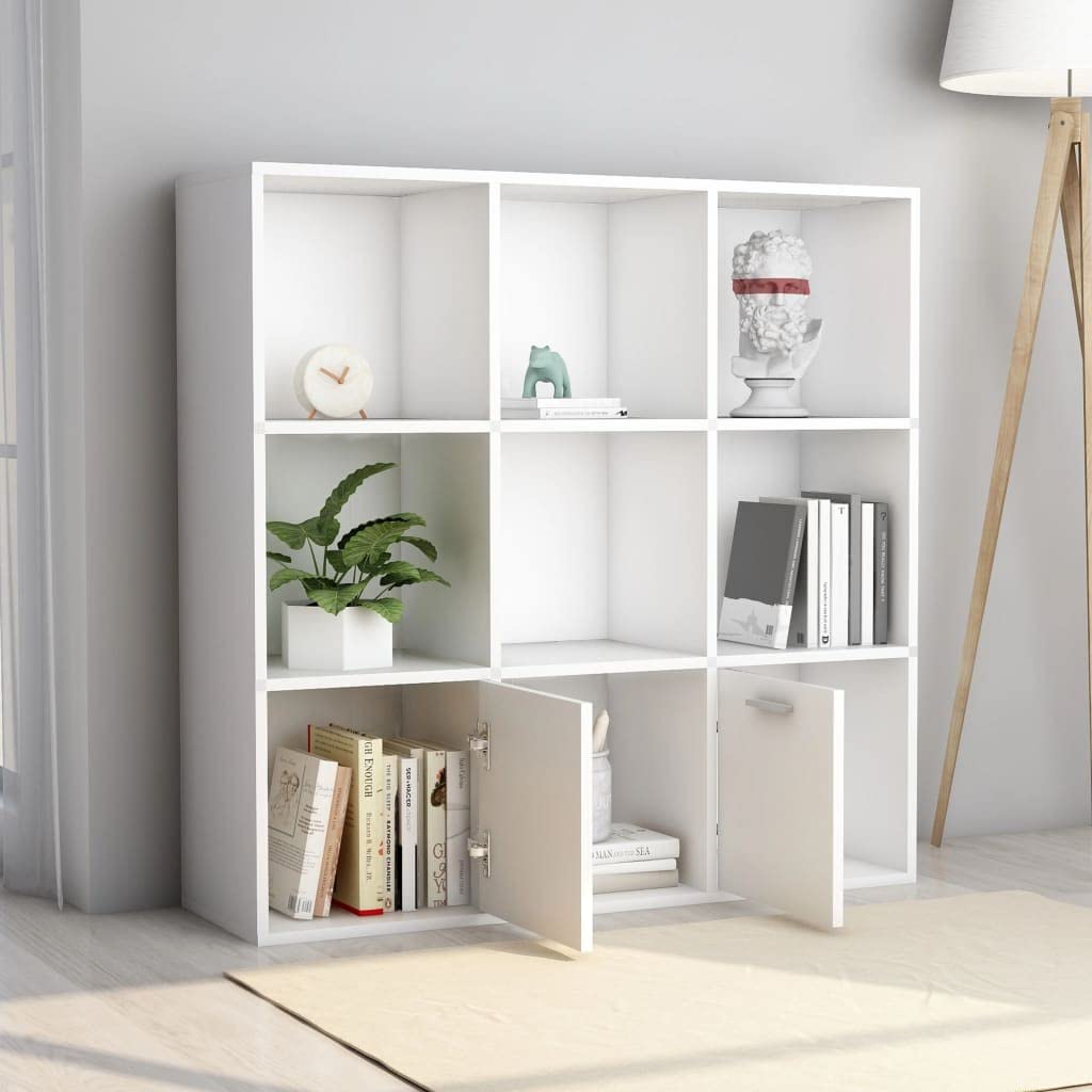 Libreria con spazio di archiviazione, pratica libreria, organizzatore cubo, libreria bianca, 98 x 30 x 98 cm, materiale in legno, adatto per soggiorno, camera da letto, studio, ufficio