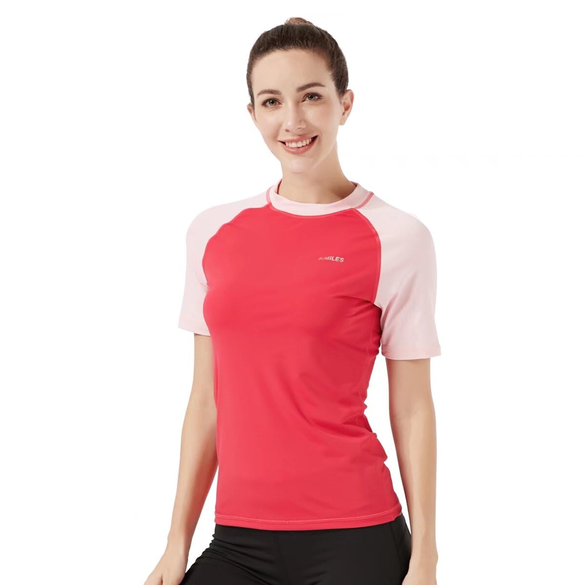 HMILES Camiseta de manga corta UPF para mujer, camiseta de surf de secado rápido para adultos, transpirable, manga raglán