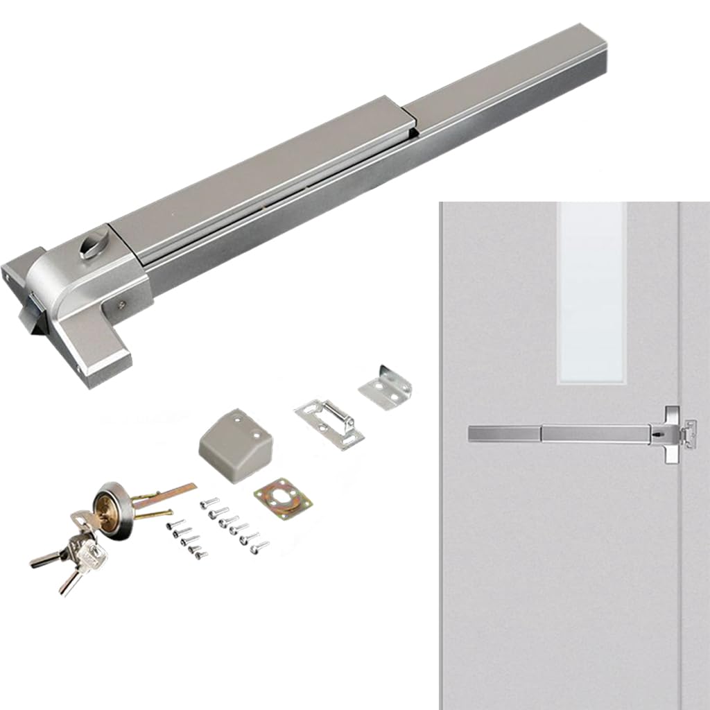 Panic Exit Device, Stainless Steel Commercial Panic Bar Door Lock with Alarm and Keys for Emergency Exit Doors, Fits Door Width 26 inches