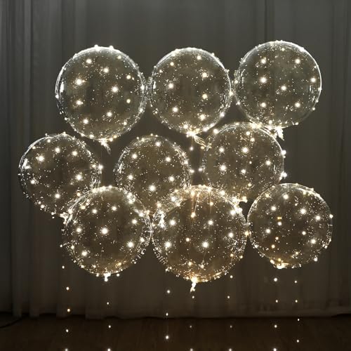Light Up LED Balloons 12 Pack 22 Clear Bobo Balloons with 10ft Warm White LED String Lights 3 Light Modes Batteries Included Perfect for Parties Weddings Christmas & Outdoor Decorations
