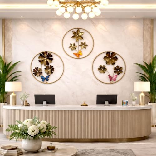 Image of Framing Hub Iron Handcrafted Round Big Leaf Metal Wall Art | Multicolor Abstract Wall Frame Decor for Living Room, Bedroom, Drawing Room Home Decoration (Size 19x19 Inch)
