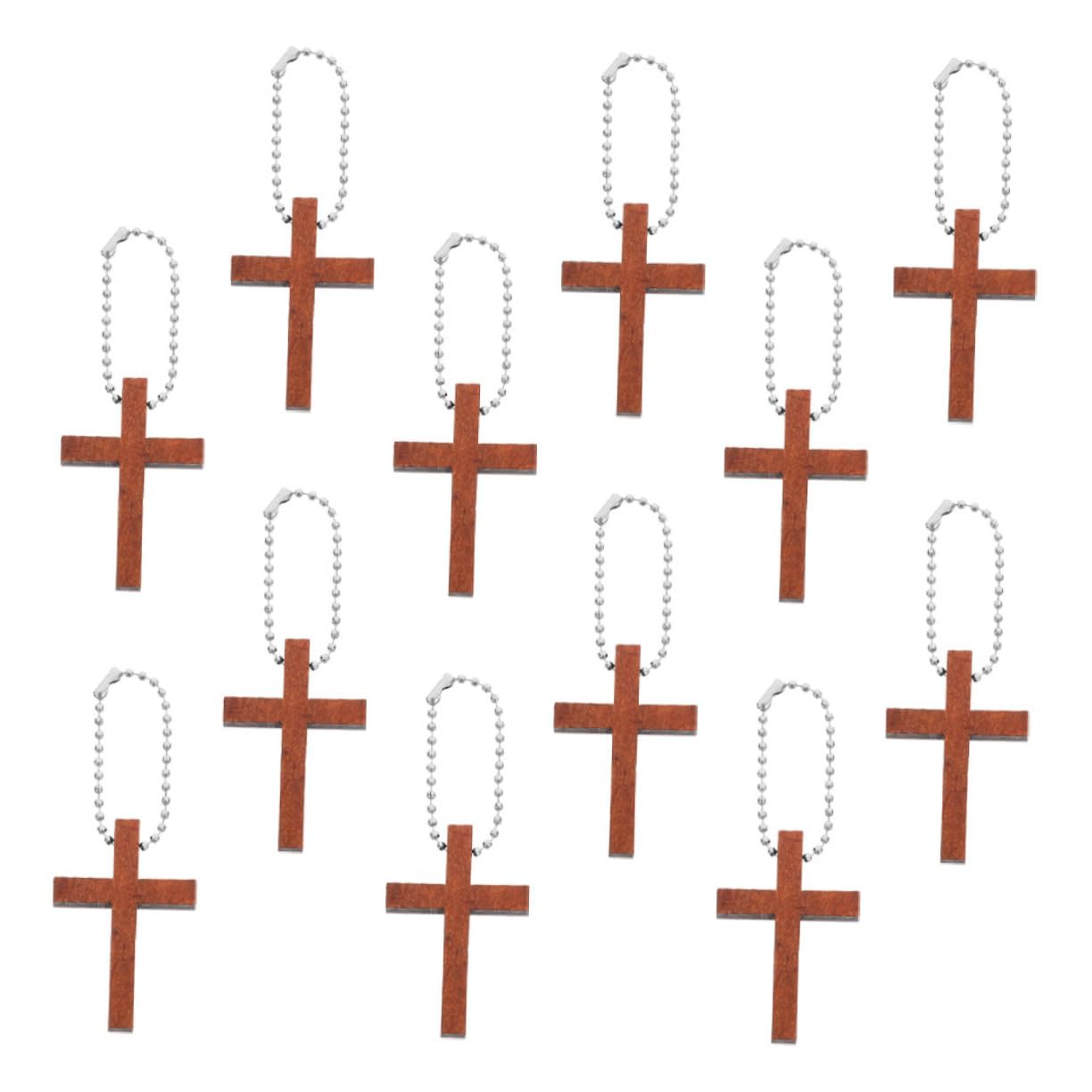 Lurrose Wooden Cross Keychain Charms Lightweight Small Cross Pendant Accessories for Daily Use and Decoration