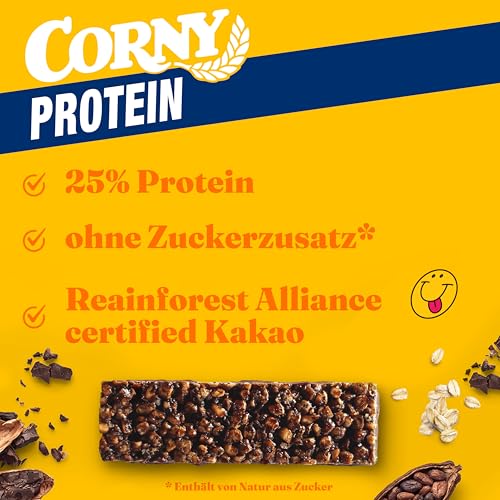 Müsliriegel Corny Classic Protein Schoko | 25% Protein | Proteinriegel mit feiner Schokolade | Ohne Zuckerzusatz | Genuss für Schule, Büro und unterwegs | 4 x 25 g