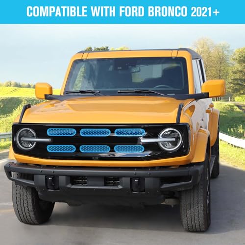 Image of Jimen Compatible with Ford Bronco 2021-2023, 6PCS Front Grille Inserts Mesh Grill Cover Exterior Trim Accessories (Light Blue)