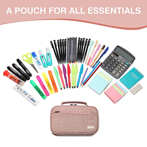 VASCHY Pencil Case, Large Pencil Pouch with Compartments for Middle School,Work,Office Pen Organizer Holder School Supply Pink