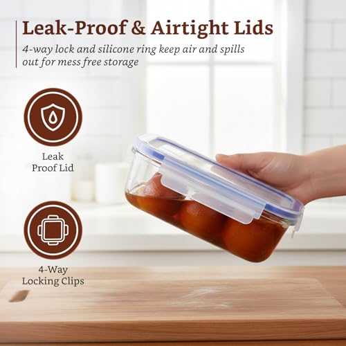 Image of Amazon Brand - Solimo Glass Food Storage Container Set, Pack of 7, Airtight & Leakproof, Microwave & Freezer Safe, Transparent