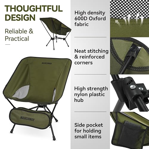 Image of MARCHWAY Lightweight Folding Camping Chair with Spring Lock, Stable Compact Portable for Outdoor Camp, Travel, Beach, Picnic, Festival, Hiking, Backpacking (Lowback Green)