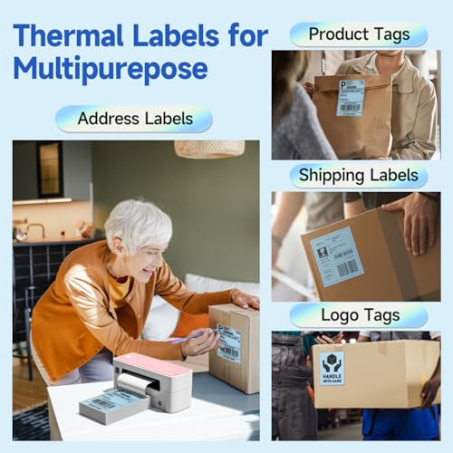 Image of Phomemo 4X6'' Thermal Shipping Label - Pack of 100 4x6 Fan-Fold Label for Shipping Labels, Address, Mail, Product Logo Labels, Commercial Grade, Blue