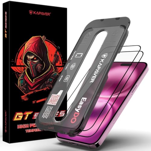Image of KAPAVER GT EasyDo Clear Tempered Glass Screen Protector for iPhone 16 with Applicator (2Pack)