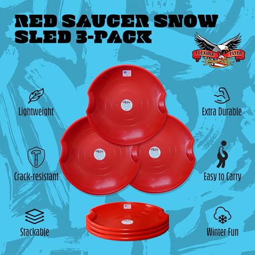 Image of Flexible Flyer 26 inch Flying Saucer Sled Multipack - Plastic Snow Sleds with Hand Grips, Heavy Duty Snow Discs for Kids, Adults, Schools, Camps & Daycares