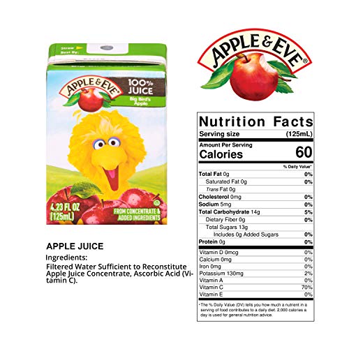 Apple & Eve Sesame Street Big Bird's Apple Juice, 4.23 Fluid-oz, 8 Count, Pack of 5