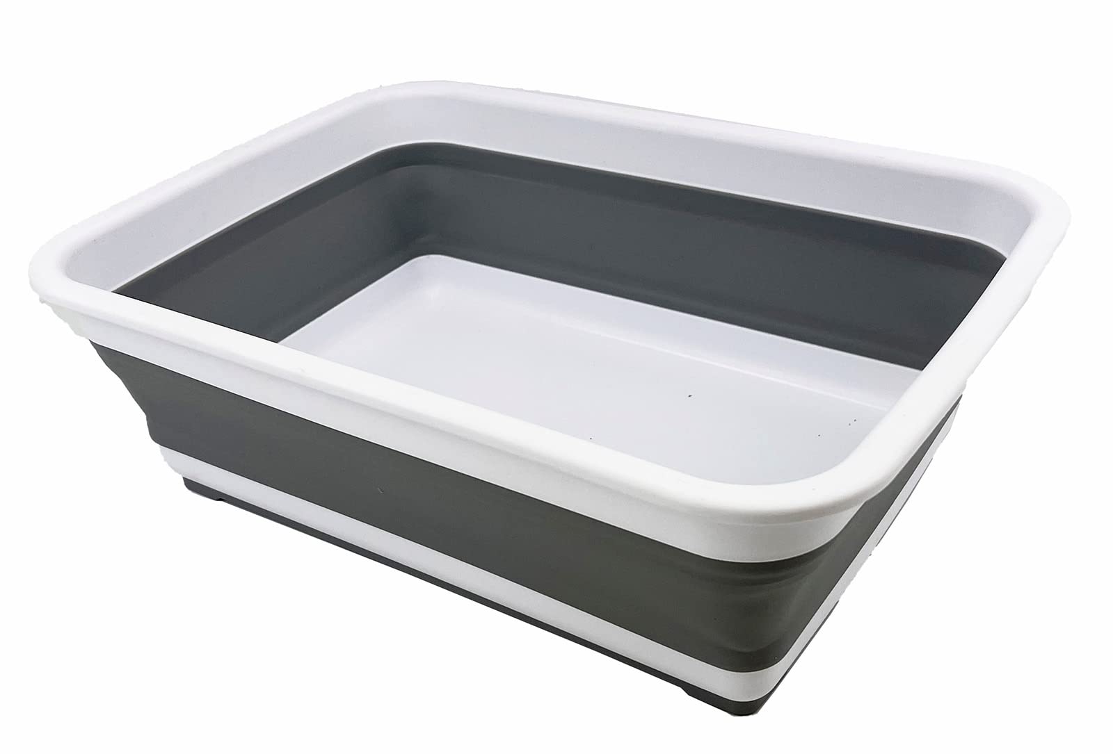 Sammart White/Grey - 8L Collapsible Tub - Foldable Dish Tub - Portable Washing Basin - Space Saving Plastic Washtub (, 1)