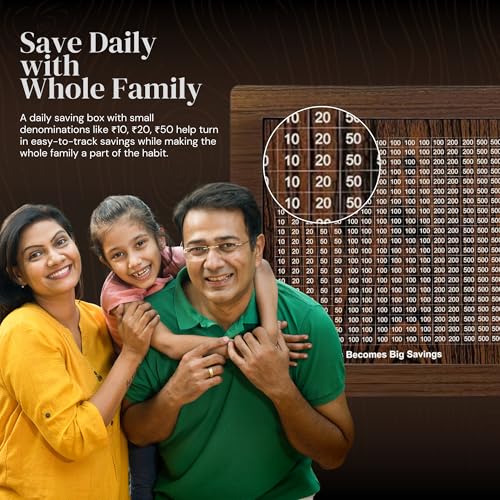 Image of CAAJU Money Bank with Amount 100000 Piggy Bank for Girls and Boys - Carved Wooden Money Saving Box - Birthday - Money Box Gullak for Adults