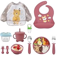 Set Svezzamento Bambini Bwaliffury 9 Pezzi - Piatti Con Ventosa, Cucchiaio, Bavaglino In Silicone Alimentare - Foto 7
