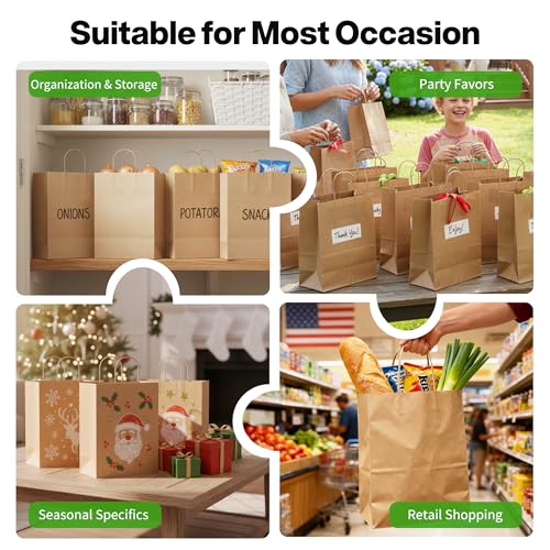 Image of Simple Deluxe Value Pack of 150 Kraft Paper Bags with Handles (10x5x13 Inch) - Made in USA from 90GSM 100% Recycled Paper for Retail, Bulk Savings for Retail, Stores & Gift Packaging