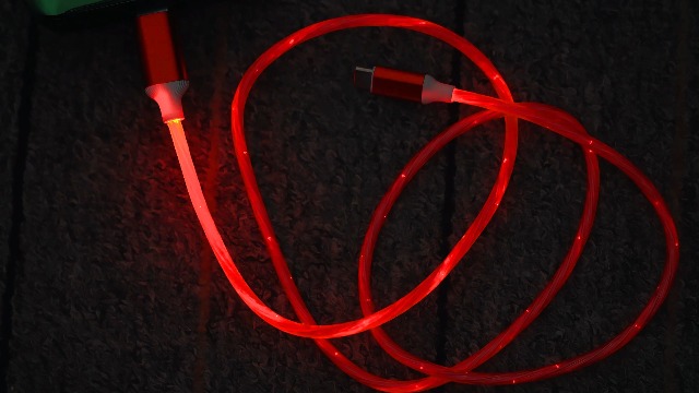 Image of AYI USB C to A Charging Cable 3.3ft, LED Glowing Starry Sky Light-Up Cord, PVC Tangle-Free Fast Charging Cable with Smart Chip, Data Transfer Sync Cord for USB-C Devices, Red.