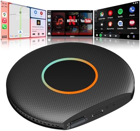 Ai Box Carplay/Android Auto Wireless, 6-in-1 Magic Ai Box, 4G LTE Card, GPS, DriveChat, Dual Bluetooth/WiFi, 4GB+64GB, Plug & Play 2016+ Wired CarPlay