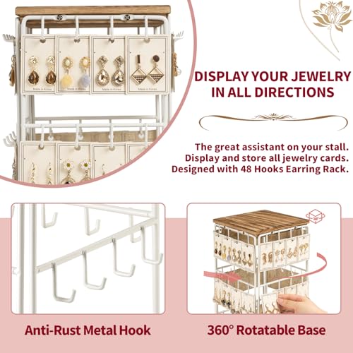 Image of 360 Rotating Earring Display Stands for Selling, Earring Rack Display Holder Stand, Jewelry Display for Vendors Selling Earring Cards, Necklaces, Bracelets, Hair Accessories (48 Hooks)