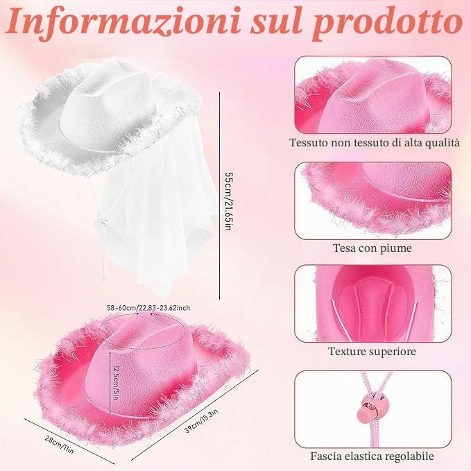 12 cappelli da cowboy per adulti, in feltro, con bordo largo, cappello da cowgirl in stile occidentale, classici cappelli panama per esterni, cappelli da cowboy con bordo largo