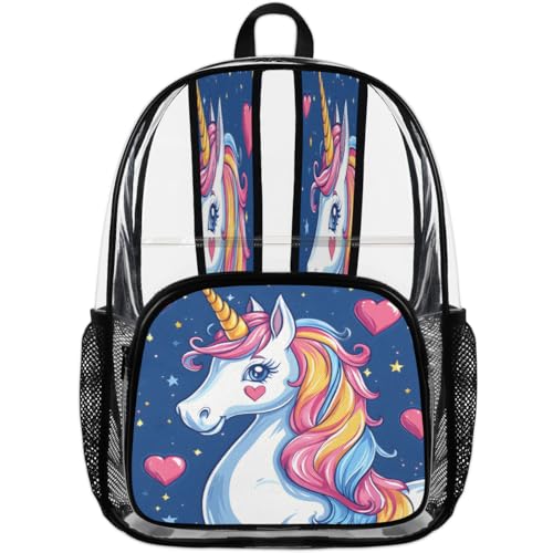 Cute Unicorn Clear Backpack for Stadium Events, Cartoon Unicorn Waterproof Clear Bag for Women Men Adult Sport Work Daily Music Festival and Concerts4