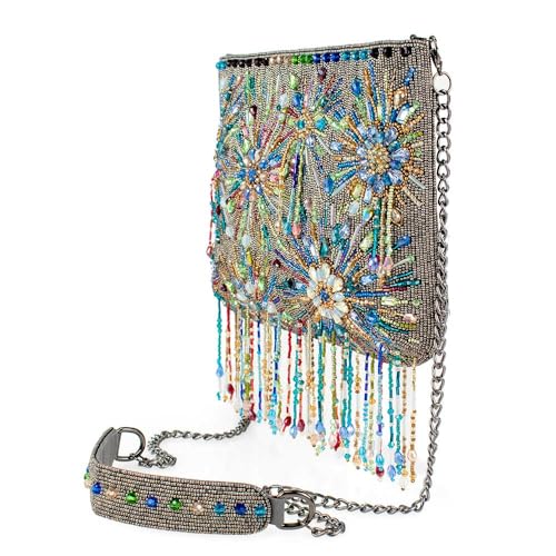 Mary Frances Dazzler Beaded Handbag Fireworks-Inspired Rhinestone Fringe Crossbody Bag, Multicolor4