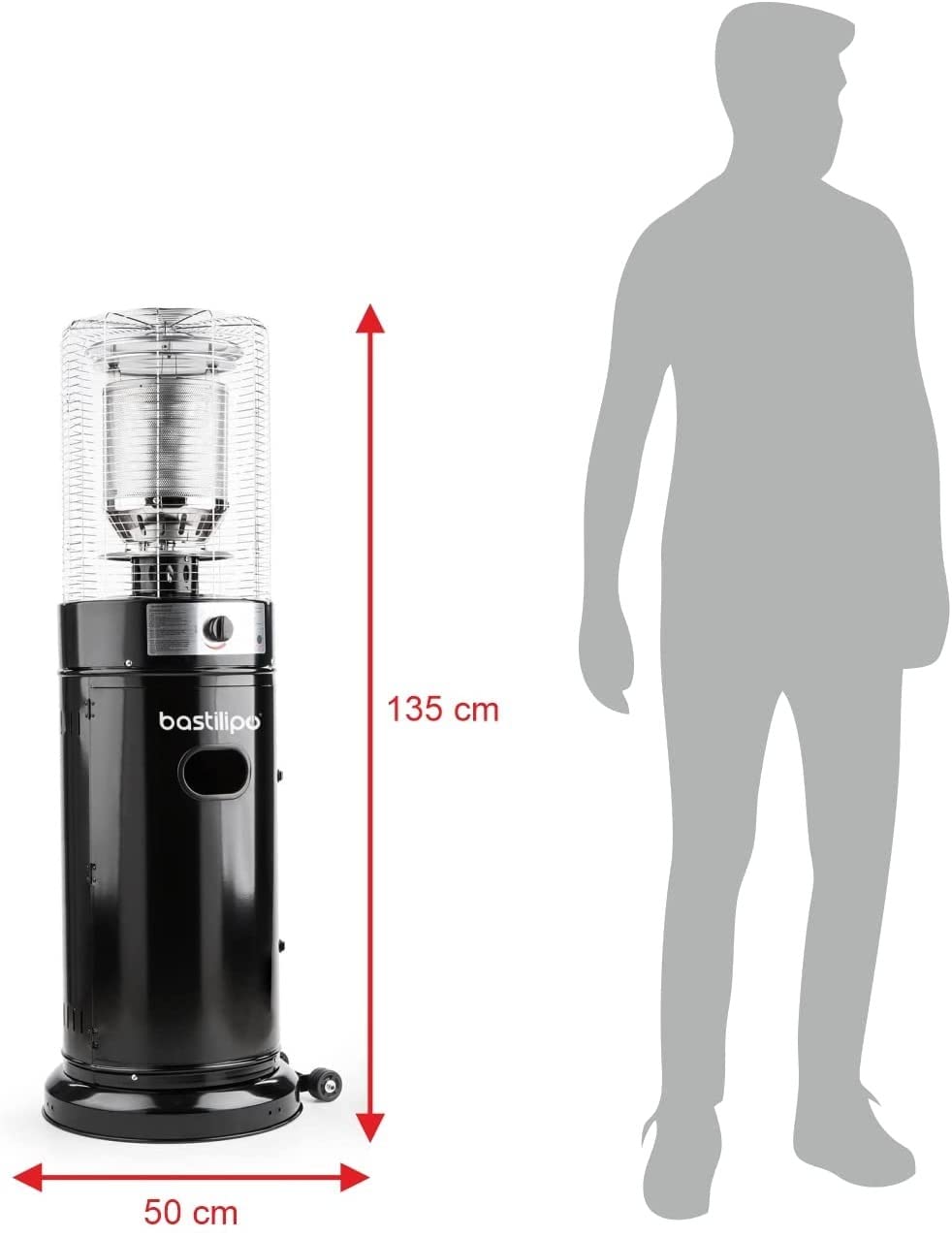 Prometeo Black 11K - Estufa de gas para Exteriores -Estufa para jardin o terraza de 11KW - Propano o Gas butano - Radio de acción 20-30m² - Bastilipo (0807)