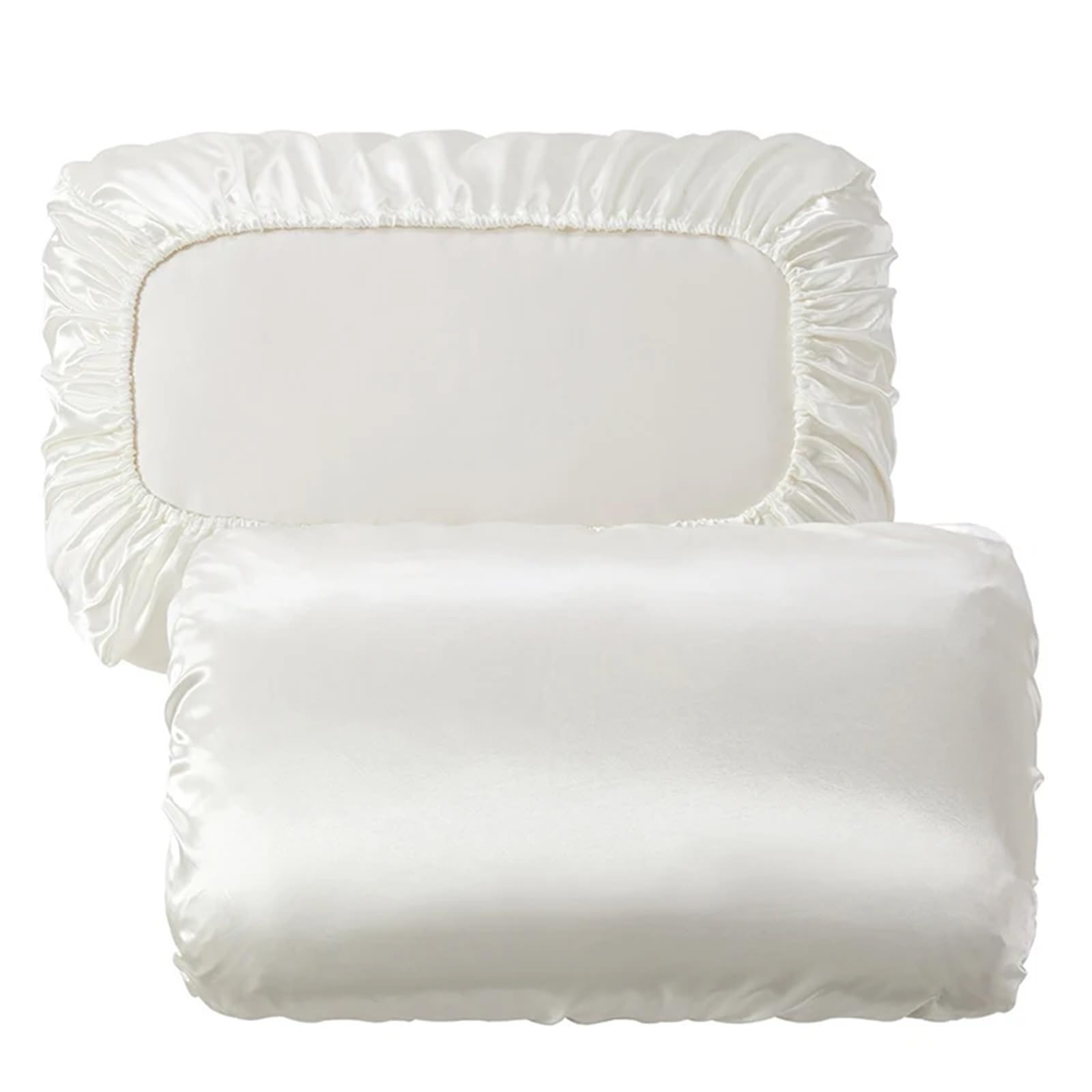LYXYGMV Silk Pillow Cover Solid Comfortable Smooth Satin Pillowcase for Bedrooms(Rice white,50x75cm (19x29in) 2pc)