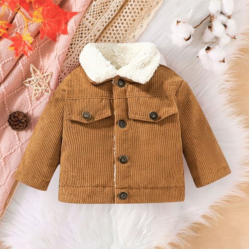 Baby Boys Girls Corduroy Jacket Toddler 𝗦𝗵erpa Lined Lapel Button Down Fall Winter Warm Coat Outerwear4
