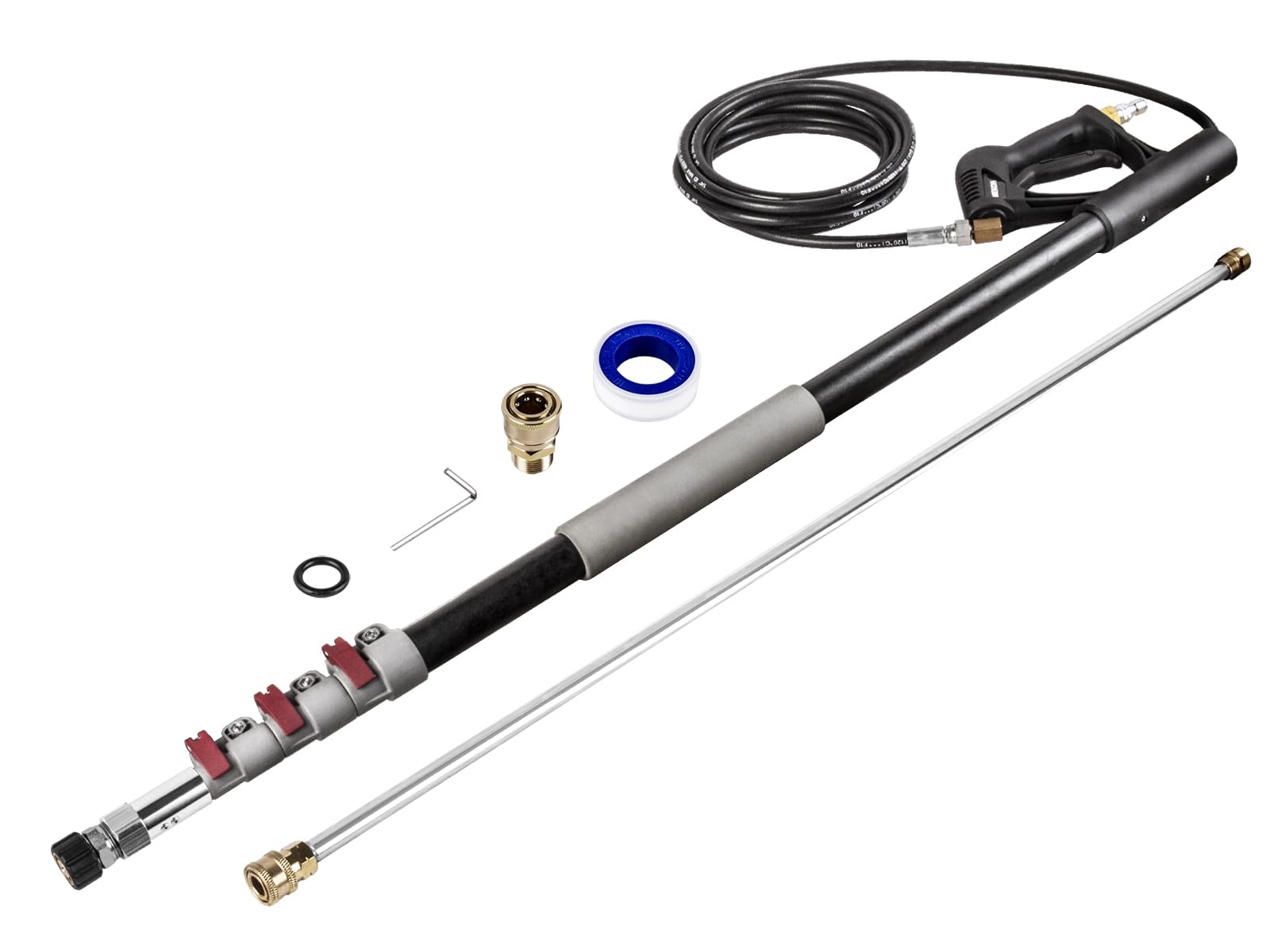 18ft Telescoping Pressure Washer Wand with 1 Power Washer Extension Wand, 4000PSI Fiberglass Telescopic Pole for Wall/Soffit/Gutter Clean, Spray Wand with 3/8” Quick Connect&M22-14 Hose Adapter