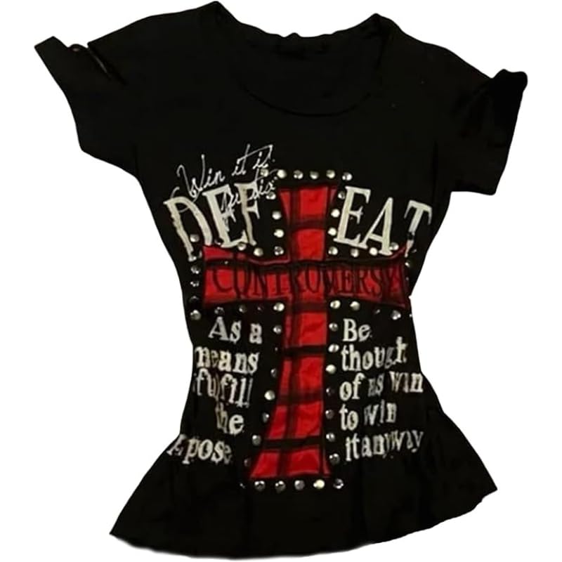 Image of Kawaii Cutecore Harajuku Vintage Y2k 2000s Tops Summer Goth Emo Alt Short Sleeve Graphic Tee