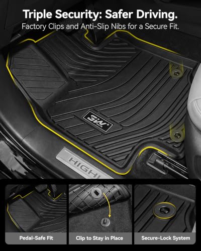Image of 3W Floor Mats Fit 2020-2026 Toyota Highlander (Not for Hybrid), TPE, Black