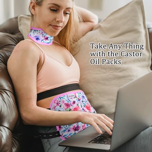 Image of Reusable Castor Oil Pack Wrap for Liver Detox, Castor Oil Wrap for Stomach Less Mess, Elastic Strap Machine Washable Anti Oil Leak 2pcs，Flower