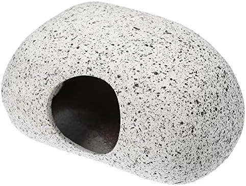 VOCOSTE 水族箱装饰隐藏岩石洞穴,陶瓷鱼缸装饰石,适合饲养宠物玩耍休息,灰色 3.66 x 2.60 x 2.05 英寸