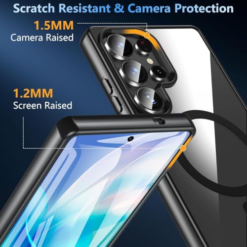 Image of DIZORO Samsung S25 Ultra Case,Compatible with Mag Safe, Non Yellow Military-Grade Drop Protection & Hard PC Back Cover Slim Transparent Anti-Scratch Shockproof Phone Case (Black new)