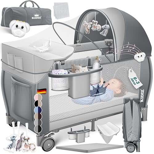 Kidiz® Babybett Reisebett Kinderreisebett klappbar mit Matratze & Räder 120x60, Seiteneingang,...