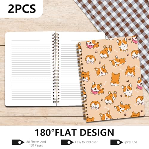 Image of 2 Pcs Dog Spiral Notebooks for Work, A5(8.3x5.8inch) Composition Notebook College Ruled Note Book, Corgi Notepads Lined Travel Journal for Writing, Cute Puppy Print Diary Gifts for Women Dog Lovers