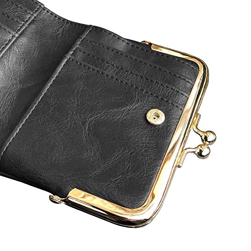Image of AOXONEL Womens Wallet Small Rfid Ladies Compact Bifold Leather Vintage Coin Purse With Zipper and Kiss Lock, Grey, Small, Vintage