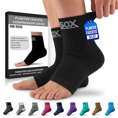 SB SOX Compression Socks for Plantar Fasciitis Relief (Solid Black, Small)