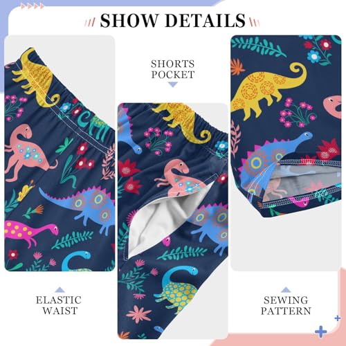 ZZXXB Dinosaur Floral Print Boys Long Pants Soft Trousers Elastic Waist Kids Lounge Bottoms with Pockets S-XL4