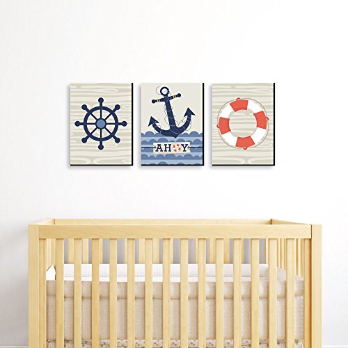 Big Dot of Happiness Ahoy - Nautical - Boy Nursery Wall Art and Kids Room Decorations - Gift Ideas - 7.5 x 10 inches - Set of 3 Prints - Image 2