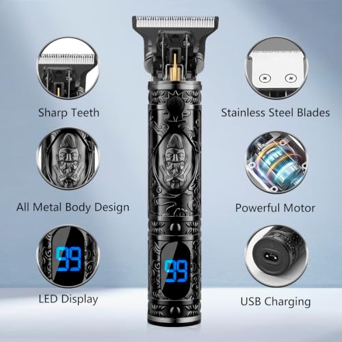 AMULISS Cordless Beard Trimmer for Men, Vintage Waterproof LED Hair Trimmer — view 2