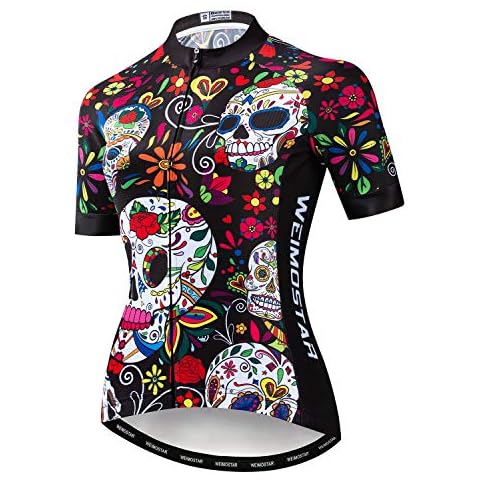 JPOJPO Womens Cycling Jersey Short Sleeve, Ladies Mountain Bike Shirts Bicycle Clothes Outfit Top for Cyclist Biking Cycle Riding Dirt Road BMX MTB Outdoor Running Workout Sports, Skull Medium Cover