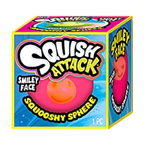 JA-RU Squish Attack Ball (4 Units Assorted) Squooshy Sphere with 6 Different Smiley Faces. Fidget Squishy Toy for Kids, Teen, & Adult. Soft Stress Therapy, Squish and Stretch Party Favor. 5606-4