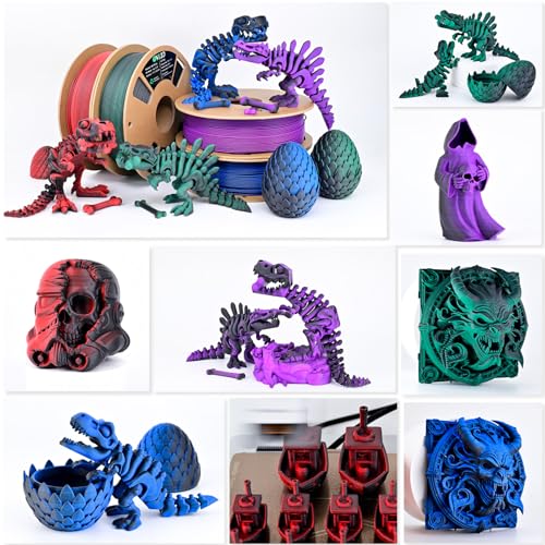 Image of OVV3D Matte PLA 3D Printer Filament Bundle 250g x 4 Spools, Dual Color Filament 1.75mm Pack, Multi Color Change 3D Printing Filament, High Quality Matte Surface, Black - Red, Blue, Green, Purple