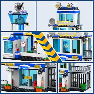 City Police Station Building Block Set with Light, 634 PCS HQ Station Kits with Helicopter, Police Car and Motorcycle. Ideal as a Birthday Holiday Collectible Gift for 6+ Fans, Boys and Girls