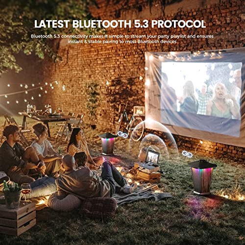 80W Outdoor Bluetooth Speaker Waterproof, True Wireless Stereo Sound With Punchy Bass, Multi-Connect Up To 100 Speakers, 4 Adjustable Modes Beat-Driven Lights, Party/Patio/Pool Side/Beach, 2 Pack #TOP3