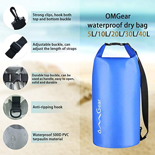 Image of OMGear Waterproof Dry Bag Backpack Phone Pouch 40L /30L /20L /10L /5L Floating Dry Sack for Kayaking Boating Outdoors Activities