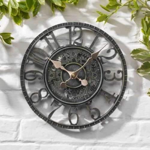 Outdoor Tuin Wandklok, Grote Retro Romeinse Cijfers Tuin Klok Open Gezicht Smeedijzeren Outdoor Klok Indoor Outdoor Decoratie Buiten Klok Mute Quartz Wandklok Zwart 60cm