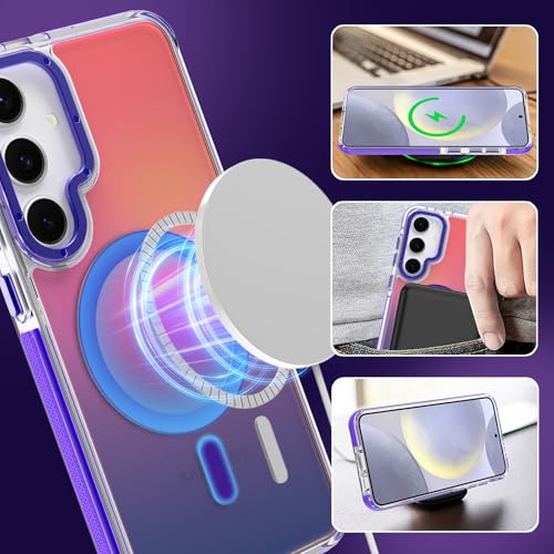 Image of Magnetic Case for Samsung Galaxy S24 Plus [Compatible with Magsafe] [Cute Fashion Fluorescent Design] [1 Screen Protector] Slim Translucent Matte Case for Galaxy S24 Plus 6.7 inch, Purple